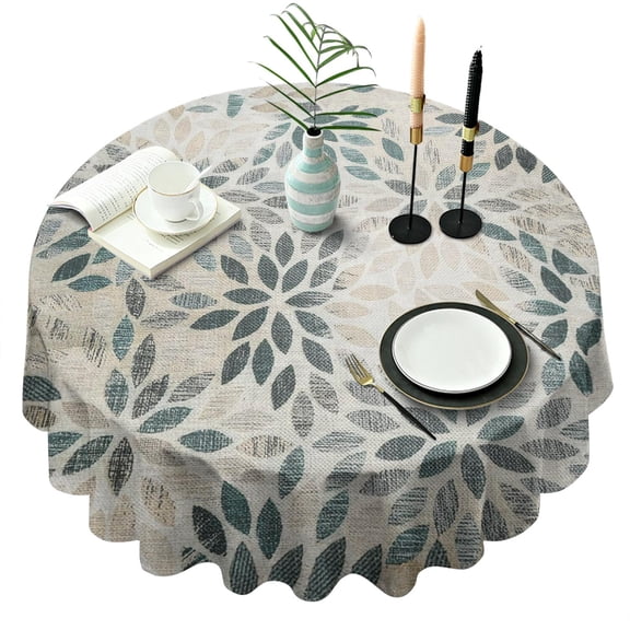 Round Waterproof Tablecloth 60×60 Inch, Boho Style Reusable Indoor/Outdoor Durable Table Cover for Party Kitchen Dinner Room Decor