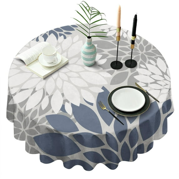 Round Waterproof Tablecloth 60×60 Inch, Boho Style Reusable Indoor/Outdoor Durable Table Cover for Party Kitchen Dinner Room Decor