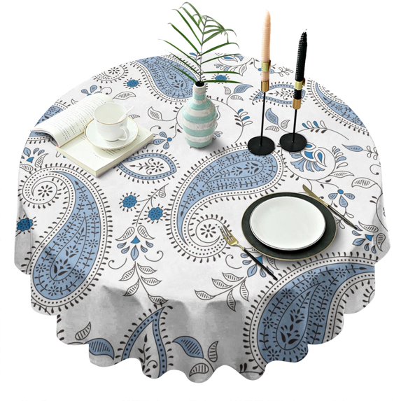 Round Waterproof Tablecloth 60×60 Inch, Boho Style Reusable Indoor/Outdoor Durable Table Cover for Party Kitchen Dinner Room Decor