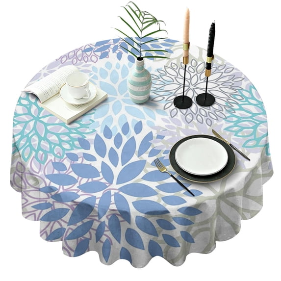 Round Waterproof Tablecloth 60×60 Inch, Dahlia Floral Reusable Indoor/Outdoor Durable Table Cover for Party Kitchen Dinner Room Decor