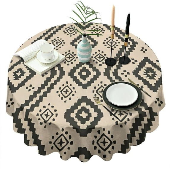Round Waterproof Tablecloth 60×60 Inch, Diamond Pattern Reusable Indoor/Outdoor Durable Table Cover for Party Kitchen Dinner Room Decor