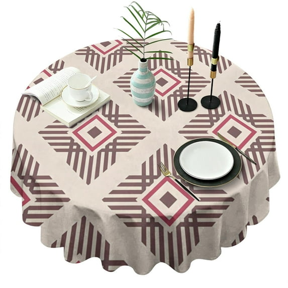 Round Waterproof Tablecloth 60×60 Inch, Geometry Reusable Indoor/Outdoor Durable Table Cover for Party Kitchen Dinner Room Decor