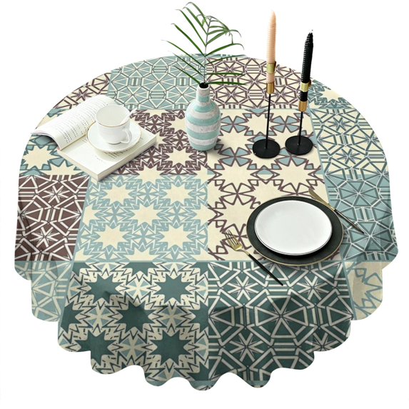 Round Waterproof Tablecloth 60×60 Inch, Vintage Floral Reusable Indoor/Outdoor Durable Table Cover for Party Kitchen Dinner Room Decor