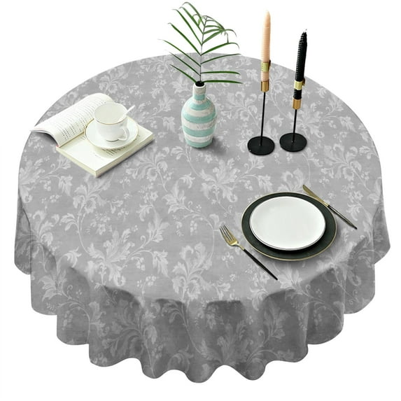 Round Waterproof Tablecloth Grey Reusable Indoor/Outdoor Durable Table Cover for Kitchen and Dining Room 60 Inch X 60 Inch