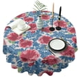 thumbnail image 1 of Round Waterproof Tablecloth Pioneer Pink Blue Rose Reusable Indoor/Outdoor Durable Table Cover for Kitchen and Dining Room 60 Inch X 60 Inch, 1 of 6