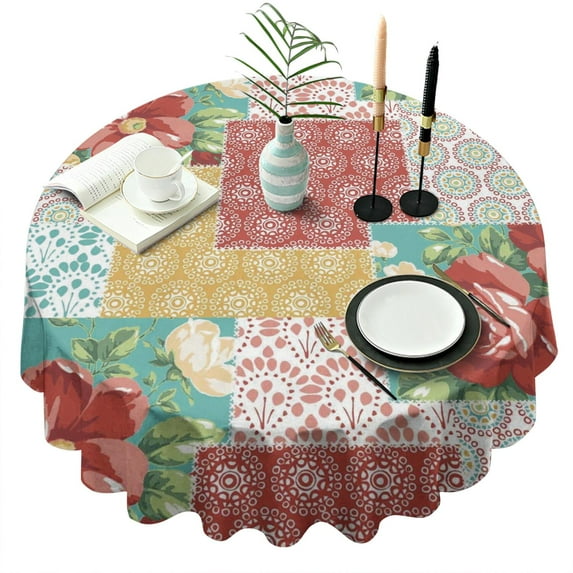 Round Waterproof Tablecloth Pioneer Reusable Indoor/Outdoor Durable Table Cover for Kitchen and Dining Room 60 Inch X 60 Inch