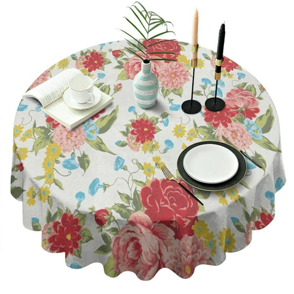 Round Waterproof Tablecloth Pioneer Reusable Indoor/Outdoor Durable Table Cover for Kitchen and Dining Room 60 Inch X 60 Inch
