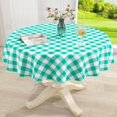 thumbnail image 1 of Round Waterproof Vinyl Table Cloth, Buffalo Flannel Backed Tablecloth, Wipeable Plastic Table Cover for Dinner, Kitchen, Picnic (60", Green and White), 1 of 6