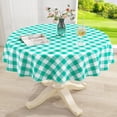 thumbnail image 1 of Round Waterproof Vinyl Table Cloth, Buffalo Flannel Backed Tablecloth, Wipeable Plastic Table Cover for Dinner, Kitchen, Picnic (60", Green and White), 1 of 5