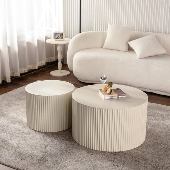 Round Wave Stripe Coffee Tables | Multi - room Usage | Elegant and Space - Saving Table Set
