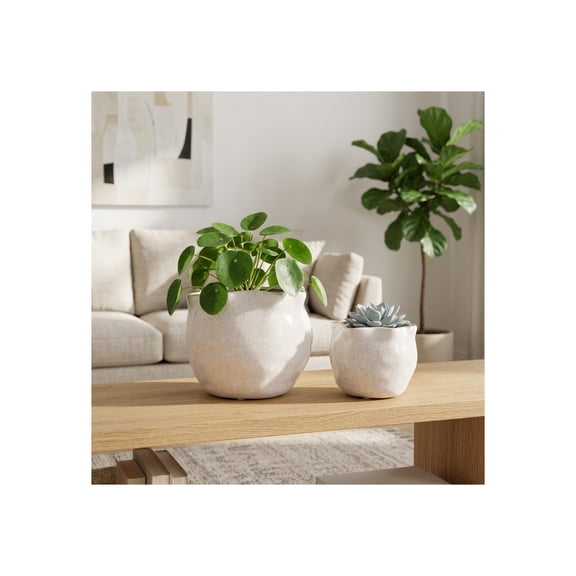 Round Wavy Edge Planters for Home Decor - Decorative Plant Pots for Garden Accent, Patio, and Plant Stand Indoor - Ceramic Flower Pots for Indoor and Outdoor Plant - Set of 2, 6", 5", Ivory