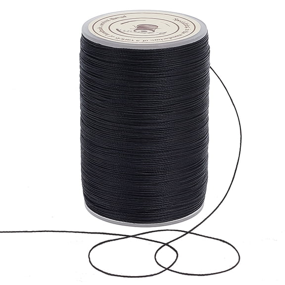 Round Waxed Polyester Thread String Micro Macrame Cord Twisted Cord for Leather Sewing Stitching Black 0.3~0.4mm 174.97 yards(160m)/roll