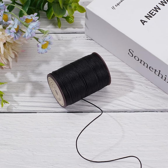 Round Waxed Polyester Thread String Micro Macrame Cord Twisted Cord for Leather Sewing Stitching Black 0.8mm 54.68 Yards(50m)/roll diy