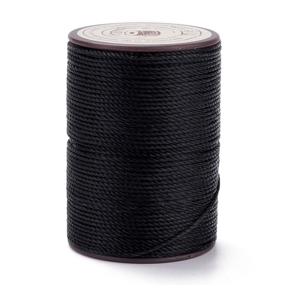 Round Waxed Polyester Thread String Micro Macrame Cord Twisted Cord for Leather Sewing Stitching Black 0.8mm about 54.68 Yards(50m)/Roll