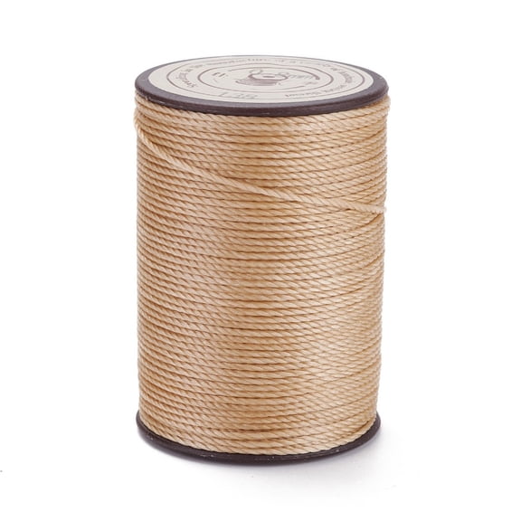 Round Waxed Polyester Thread String Micro Macrame Cord Twisted Cord for Leather Sewing Stitching Tan 0.8mm about 54.68 Yards(50m)/Roll DIY