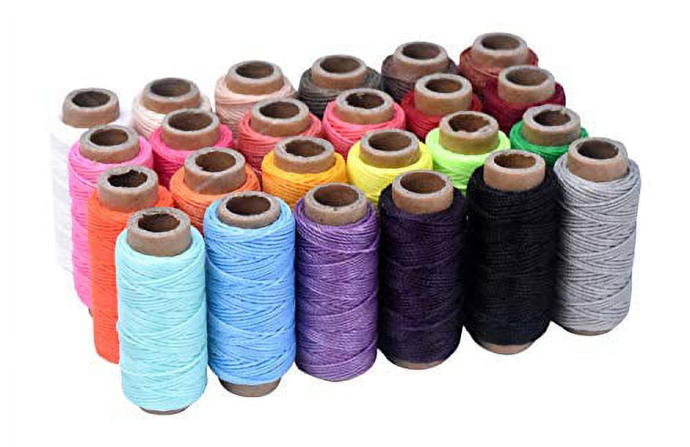 Round Waxed Thread for Leather Sewing - Leather Thread Wax String Polyester Cord for Leather Craft Stitching Bookbinding by Mandala Crafts 0.8mm 22 X 24 Yards 24 Assorted Colors