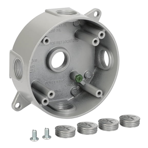 Round Weatherproof Electrical Box,5 Hole 1/2" Mount Outlet Box,Aluminum Construction Gray Round Electrical Outlet Box