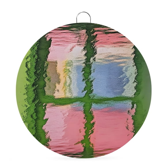 Round Welcome Sign, Abstract Art Green Window Metal Wall Art Hanging Decoration, Modern Vague Garden Circlar Iron Sign Wall Decor for Front Door Home Porch Office Gifts, 6x6 In