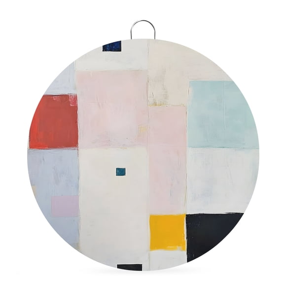Round Welcome Sign, Abstract Geometric Metal Wall Art Hanging Decoration, Modern Shabby Color Blocks Artwork Circlar Iron Sign Wall Decor for Front Door Home Porch Office Gifts, 6x6 In