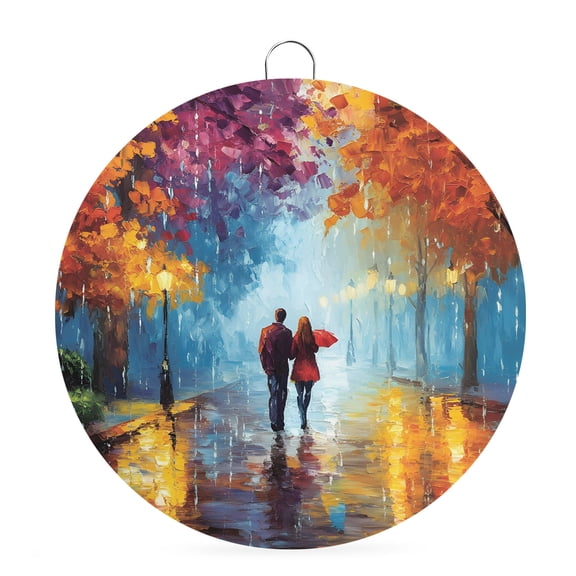 Round Welcome Sign, Fall Maple Leaves Metal Wall Art Hanging Decoration, Modern Oil Painting Country Street Light Circlar Iron Sign Wall Decor for Front Door Home Porch Office Gifts, 6x6 In