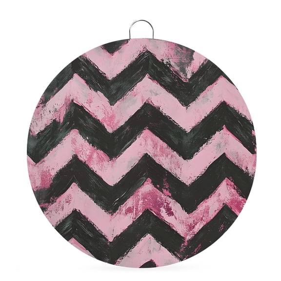 Round Welcome Sign for Front Door, Abstract Pink Hanging Metal Farmhouse Wall Decor for Porch Entryway, Geometric Zigzag Waves Bohemian Stripes Decoration for Holiday Housewarming Gift, 6 in