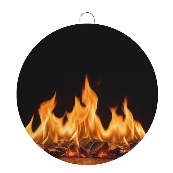 Round Welcome Sign for Front Door, Abstract Yellow Flame Hanging Metal Farmhouse Wall Decor for Porch Entryway, Flickering Fire Pattern Black Decoration for Holiday Housewarming Gift, 6 in