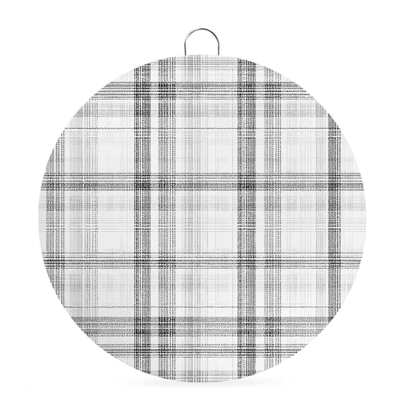 Round Welcome Sign for Front Door, Black White Check Hanging Metal Farmhouse Wall Decor for Porch Entryway, Farmhouse Line Buffalo Plaid Decoration for Holiday Housewarming Gift, 8 in