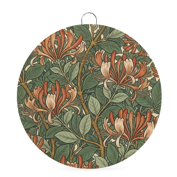 Round Welcome Sign for Front Door, Boho Honeysuckle Hanging Metal Farmhouse Wall Decor for Porch Entryway, Retro Farmhouse Botanical Flowers Decoration for Holiday Housewarming Gift, 8 in