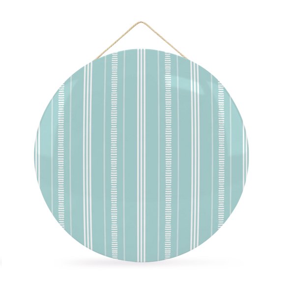Round Welcome Sign for Front Door, Boho Mint Green Hanging Metal Farmhouse Wall Decor for Porch Entryway, Minimalist Farmhouse Striped Decoration for Holiday Housewarming Gift, 12 in