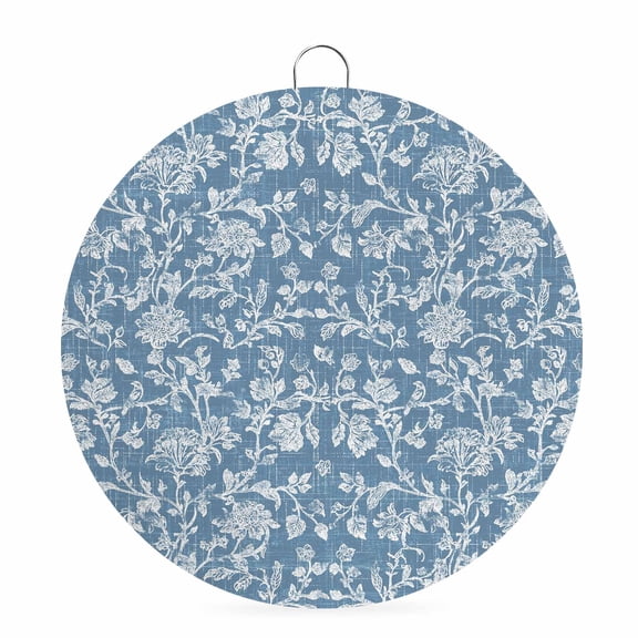 Round Welcome Sign for Front Door, Botanical Rose Bud Hanging Metal Farmhouse Wall Decor for Porch Entryway, Vintage Slate Blue Floral Leaves Farmhouse Decoration for Holiday Housewarming Gift, 6 in