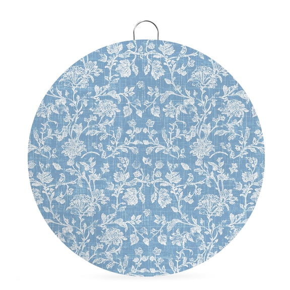 Round Welcome Sign for Front Door, Botanical Rose Hanging Metal Farmhouse Wall Decor for Porch Entryway, Vintage Farmhouse Blue Floral Leaves Summer Decoration for Holiday Housewarming Gift, 6 in