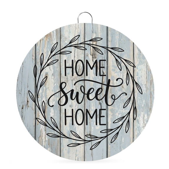 Round Welcome Sign for Front Door, Farmhouse Hanging Metal Farmhouse Wall Decor for Porch Entryway, Florals Country Rustic Distressed Wood Decoration for Holiday Housewarming Gift, 8 in