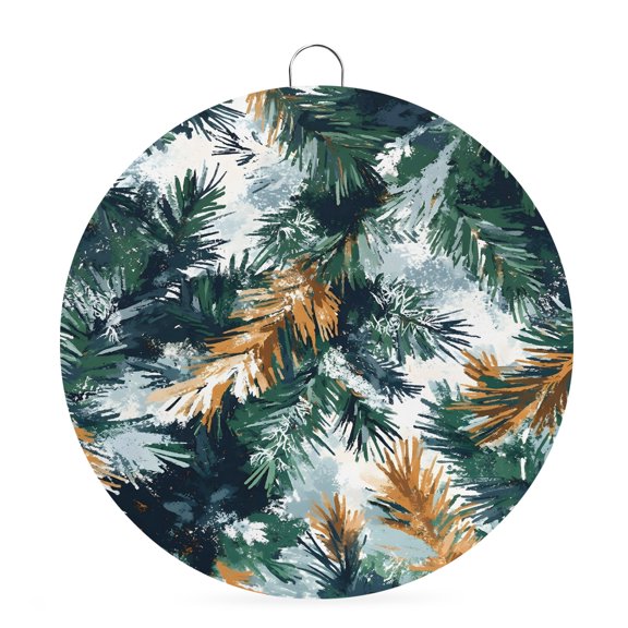 Round Welcome Sign for Front Door, Green Pine Branch Hanging Metal Farmhouse Wall Decor for Porch Entryway, Winter Pine Trees Abstract Art Decoration for Holiday Housewarming Gift, 8 in