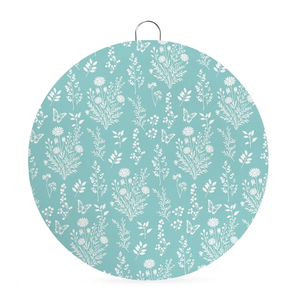 Round Welcome Sign for Front Door, Mint Green Botanical Hanging Metal Farmhouse Wall Decor for Porch Entryway, Spring Summer Chic Wildflowers Decoration for Holiday Housewarming Gift, 6 in
