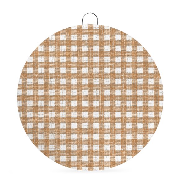Round Welcome Sign for Front Door, Orange Buffalo Plaid Hanging Metal Farmhouse Wall Decor for Porch Entryway, Farmhouse Check Boho Vintage Geometric Decoration for Holiday Housewarming Gift, 6 in