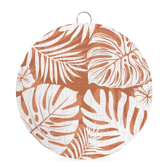 Round Welcome Sign for Front Door, Palm Tree Monstera Hanging Metal Farmhouse Wall Decor for Porch Entryway, Amber Orange Leaf Boho Botanical Tropical Decoration for Holiday Housewarming Gift, 6 in