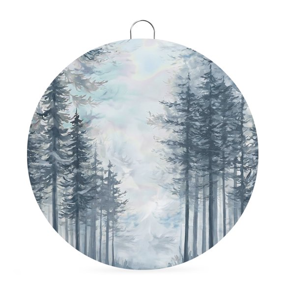 Round Welcome Sign for Front Door, Pine Forest Hanging Metal Farmhouse Wall Decor for Porch Entryway, Blue Gray Mist Sky Winter Minimalist Decoration for Holiday Housewarming Gift, 8 in