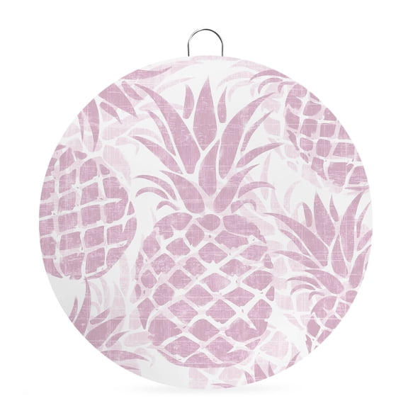 Round Welcome Sign for Front Door, Pink Pineapple Hanging Metal Farmhouse Wall Decor for Porch Entryway, Summer Botanical Tropical Fruits Decoration for Holiday Housewarming Gift, 6 in