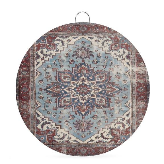 Round Welcome Sign for Front Door, Retro Southwest Hanging Metal Farmhouse Wall Decor for Porch Entryway, Boho Rustic Ethnic Tribal Patterns Red Decoration for Holiday Housewarming Gift, 6 in