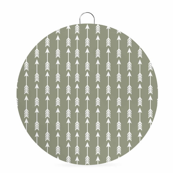 Round Welcome Sign for Front Door, Sage Green Arrows Hanging Metal Farmhouse Wall Decor for Porch Entryway, Modern Abstract Art Ethnic Tribal Decoration for Holiday Housewarming Gift, 8 in