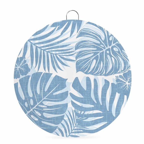 Round Welcome Sign for Front Door, Slate Blue Monstera Hanging Metal Farmhouse Wall Decor for Porch Entryway, Palm Tree Leaf Boho Botanical Tropical Decoration for Holiday Housewarming Gift, 6 in