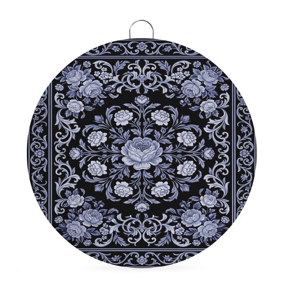 Round Welcome Sign for Front Door, Vintage Bohemia Hanging Metal Farmhouse Wall Decor for Porch Entryway, Abstract Purple Flowers Botanical Black Decoration for Holiday Housewarming Gift, 6 in
