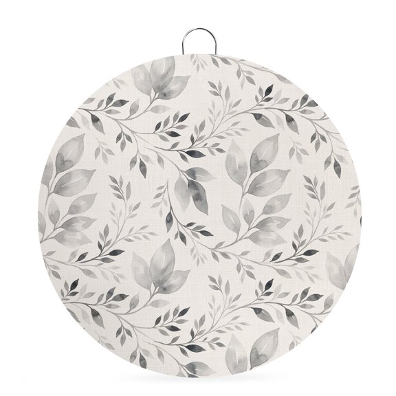 Round Welcome Sign for Front Door, Vintage Botanical Hanging Metal Farmhouse Wall Decor for Porch Entryway, Rustic Boho Leaves Plants Simple Gray Decoration for Holiday Housewarming Gift, 6 in
