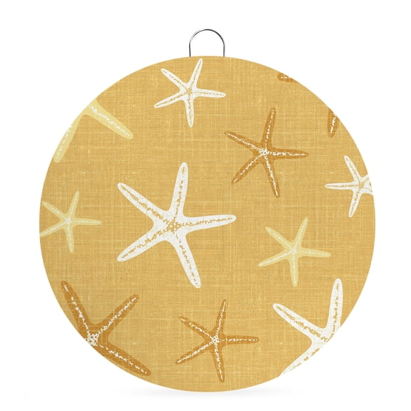 Round Welcome Sign for Front Door, Vintage Ginger Yellow Starfish Hanging Metal Farmhouse Wall Decor for Porch Entryway, Summer Coastal Beach Marine Decoration for Holiday Housewarming Gift, 6 in