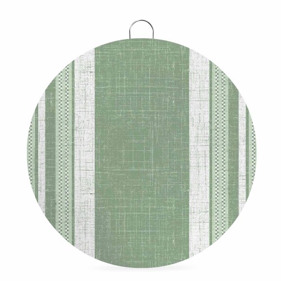 Round Welcome Sign for Front Door, Vintage Green Striped Hanging Metal Farmhouse Wall Decor for Porch Entryway, Farmhouse Modern Stripes Boho Texture Decoration for Holiday Housewarming Gift, 6 in