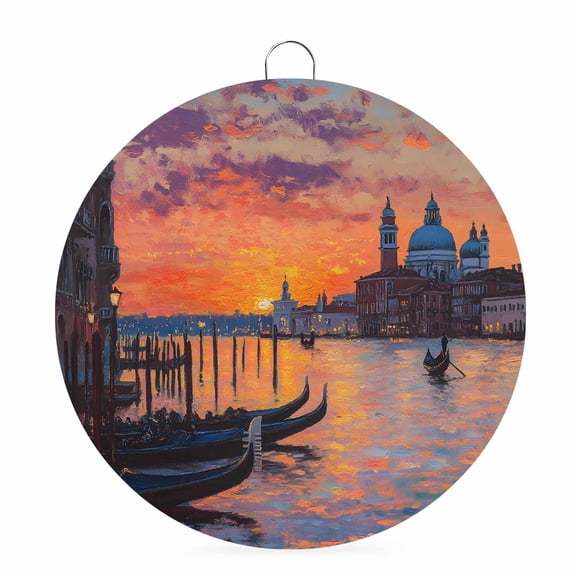Round Welcome Sign, Nature Scenery Metal Wall Art Hanging Decoration, Farmhouse City View Sunset Classic House Circlar Iron Sign Wall Decor for Front Door Home Porch Office Gifts, 6x6 In