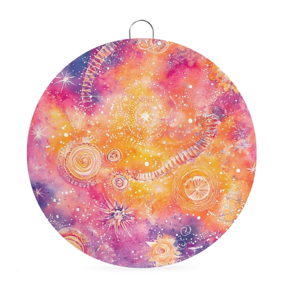 Round Welcome Sign, Orange Pink Purple Metal Wall Art Hanging Decoration, Modern Abstract Watercolor Circlar Iron Sign Wall Decor for Front Door Home Porch Office Gifts, 6x6 In