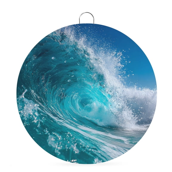 Round Welcome Sign, Teal Blue Ocean Waves Metal Wall Art Hanging Decoration, Summer Modern Coastal Nautical Sea Circlar Iron Sign Wall Decor for Front Door Home Porch Office Gifts, 6x6 In