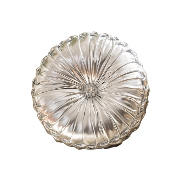 Round Wheel Pillow, 35x35cm Black Decorative Cushion for Sofa & Bed, Nylon Spandex Fabric with Zipper (Silver)