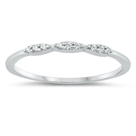Round White CZ Dainty Marquise Ring 925 Sterling Silver Stacking Band Jewelry Female Size 7